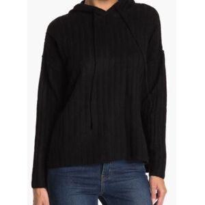 NWT Sweet Romeo Black Hooded Ribbed Knit Pullover Sweater Women's Size XS